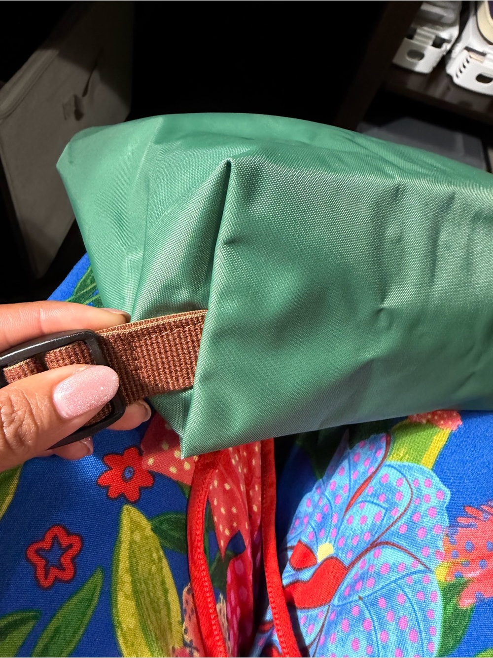 Longchamp Green Nylon Backpack with Brown Trim - Picture 11 of 11